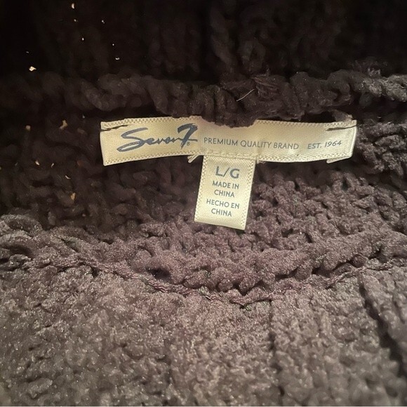 Seven7 Cable Knit Cowl Neck Chenille Chunky Black Balloon Sleeve Sweater Large - Picture 4 of 6